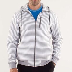 LULULEMON Sequence hoodie full zip jacket cream white stripes grey contrast Med